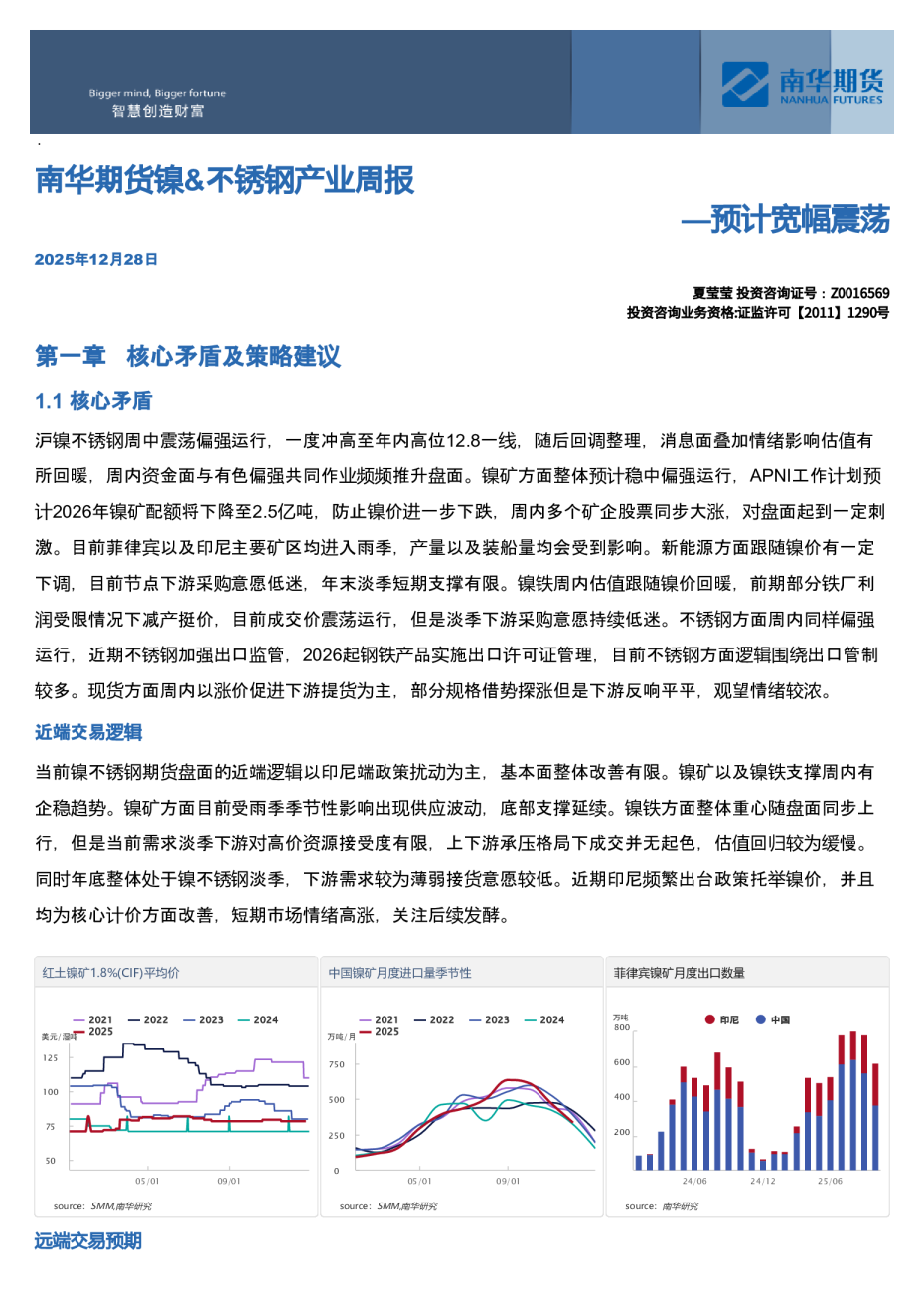 南华期货镍、不锈钢产业周报:预计宽幅震荡