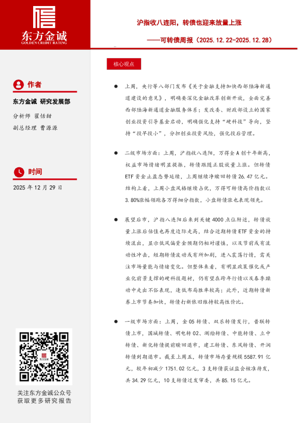 可转债周报：沪指收八连阳，转债也迎来放量上涨