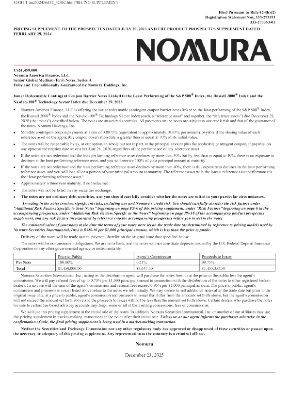 野村控股美股招股说明书(2025-12-29版)