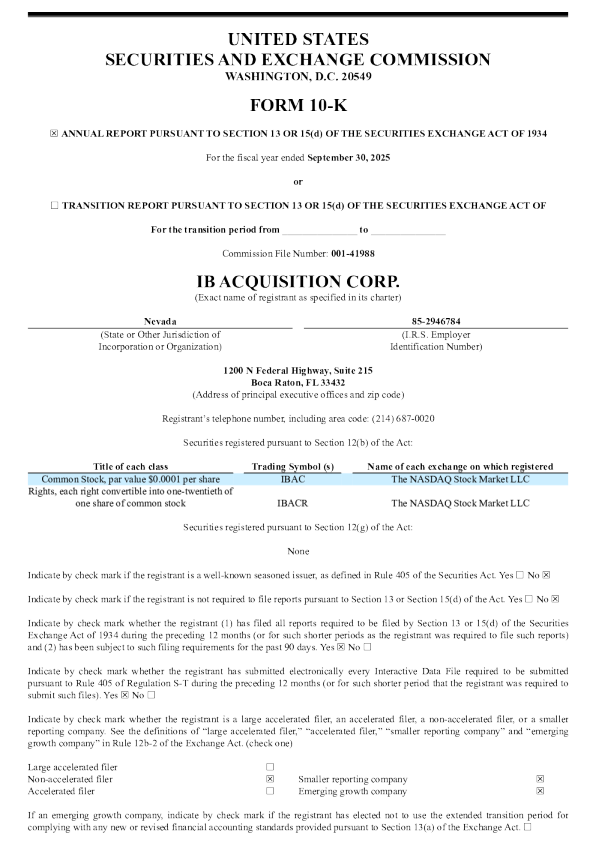 IB Acquisition Corp 2024年度报告