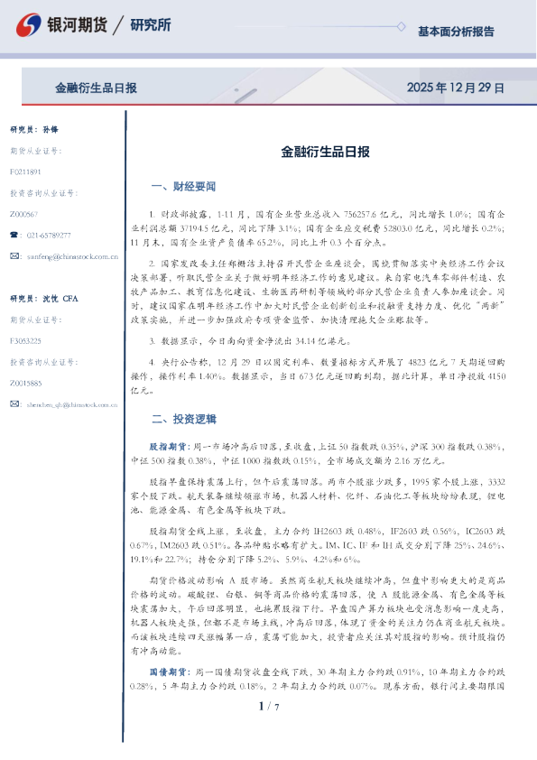金融衍生品日报