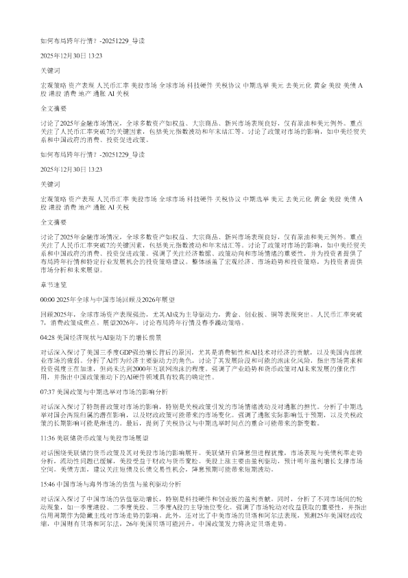 如何布局跨年行情20251229