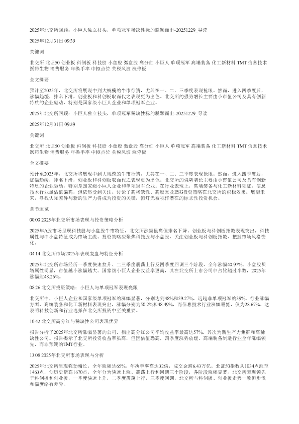 2025年北交所回顾小巨人独立枝头单项冠军稀缺性标的脱颖而出20251229