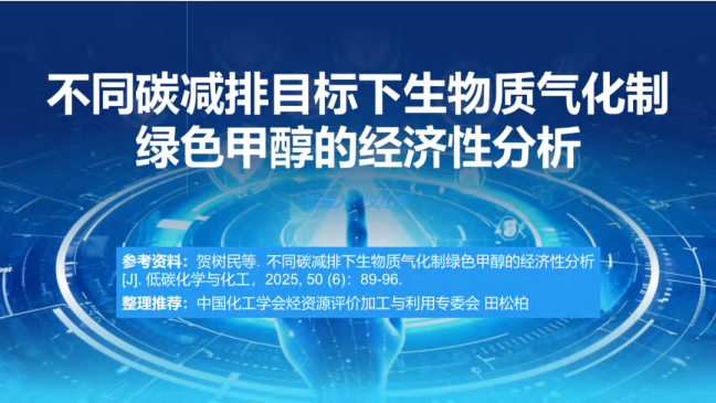 不同碳减排目标下生物质气化制绿色甲醇的经济性分析
