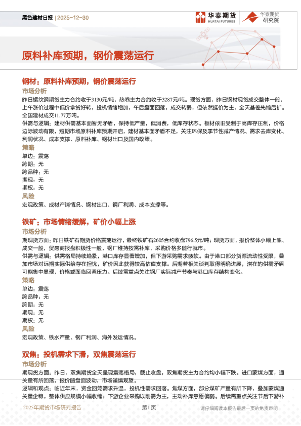 原料补库预期,钢价震荡运行