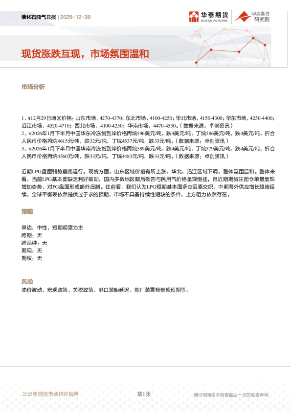 现货涨跌互现，市场氛围温和