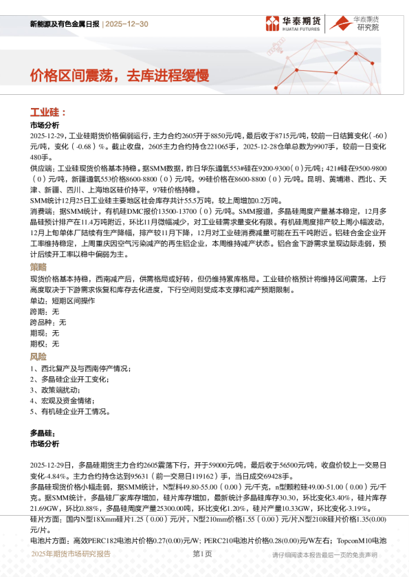 新能源及有色金属日报：价格区间震荡，去库进程缓慢