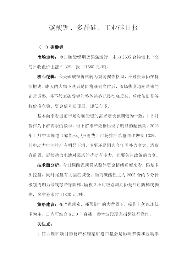 碳酸锂、多晶硅、工业硅日报