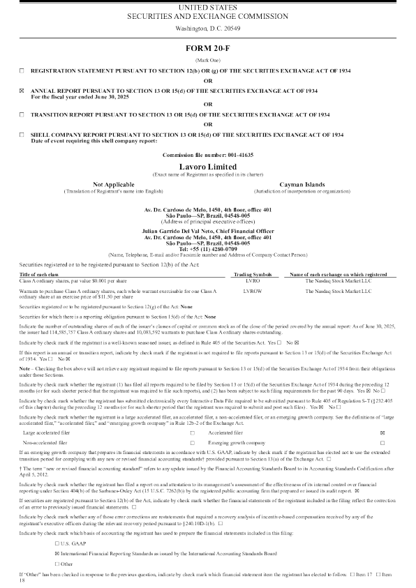 Lavoro Ltd-A 2025年年度报告和过渡报告