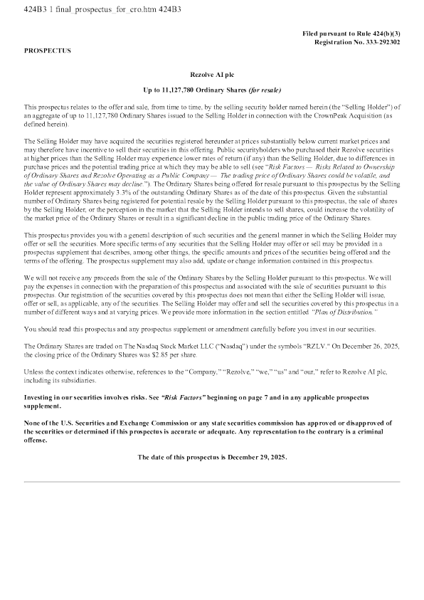 Rezolve AI PLC美股招股说明书(2025-12-30版)