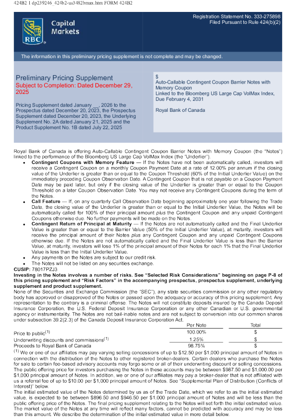 加拿大皇家银行美股招股说明书(2025-12-30版)