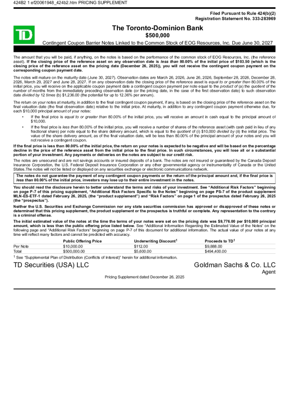 道明银行美股招股说明书(2025-12-30版)