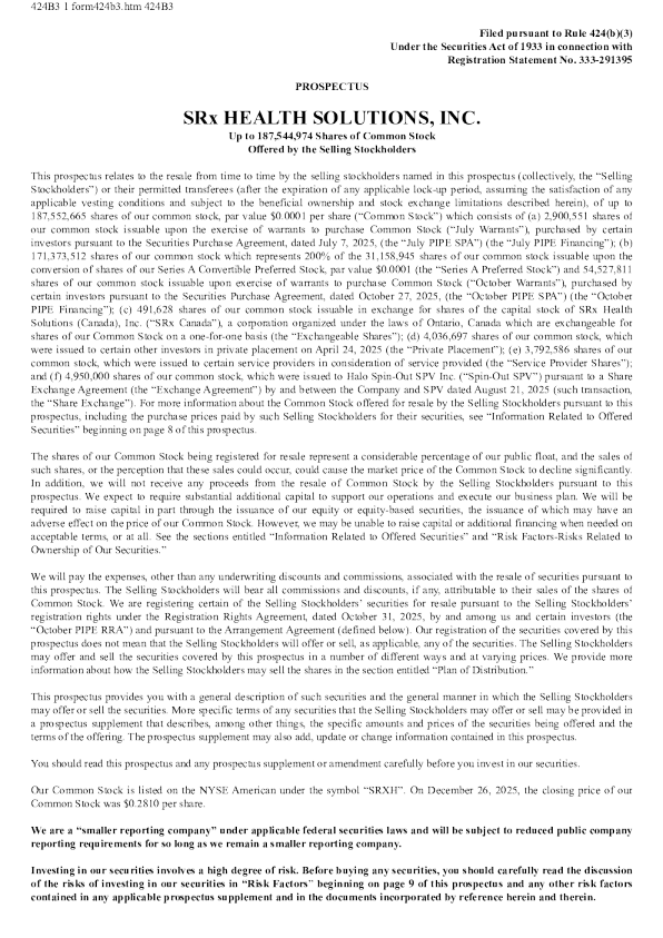 SRx Health Solutions Inc美股招股说明书(2025-12-30版)