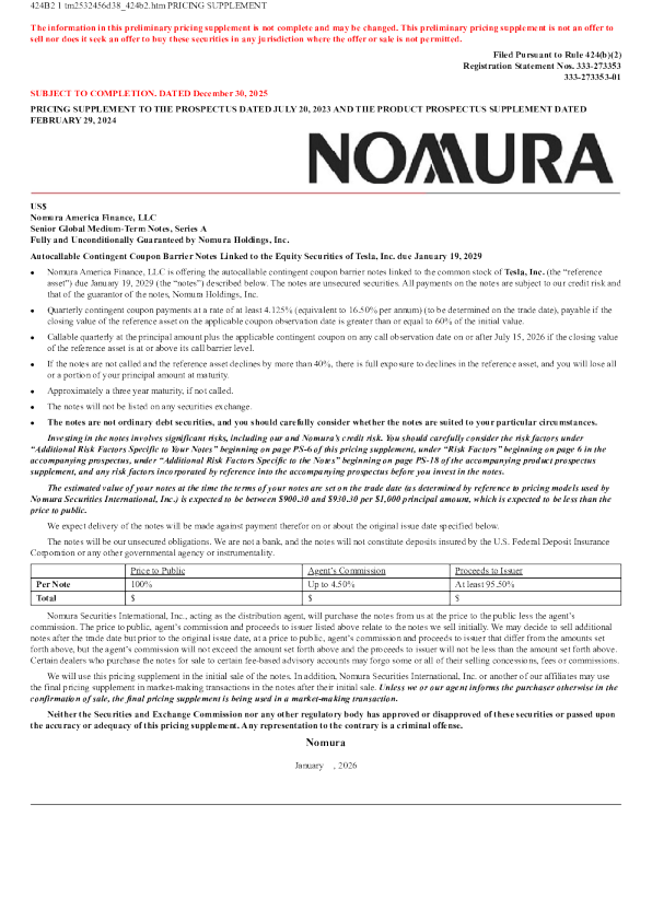 野村控股美股招股说明书(2025-12-30版)