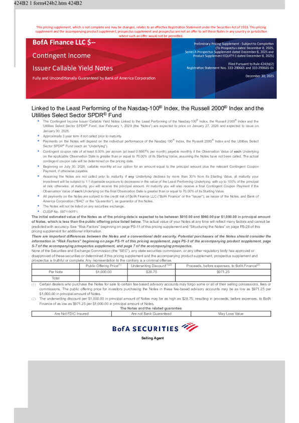 美国银行美股招股说明书(2025-12-30版)