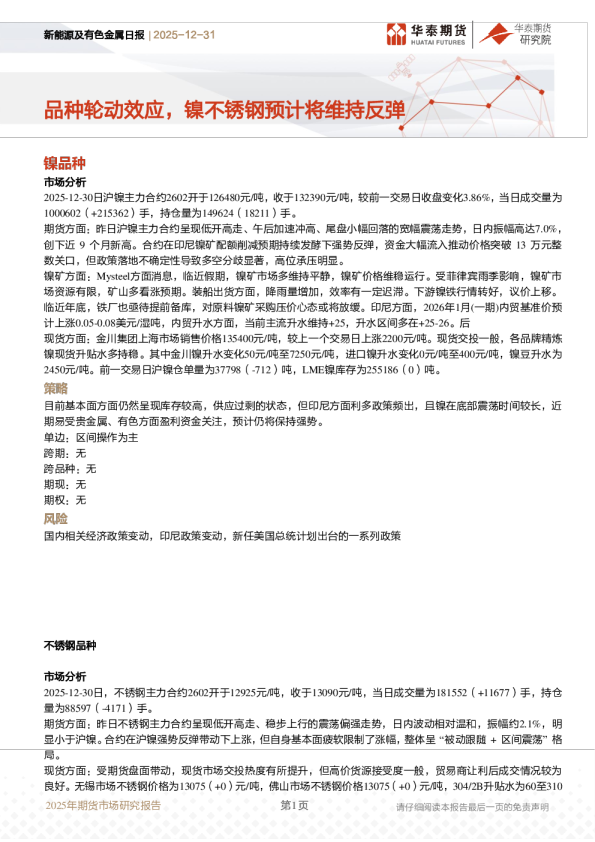 新能源及有色金属日报：品种轮动效应，镍不锈钢预计将维持反弹