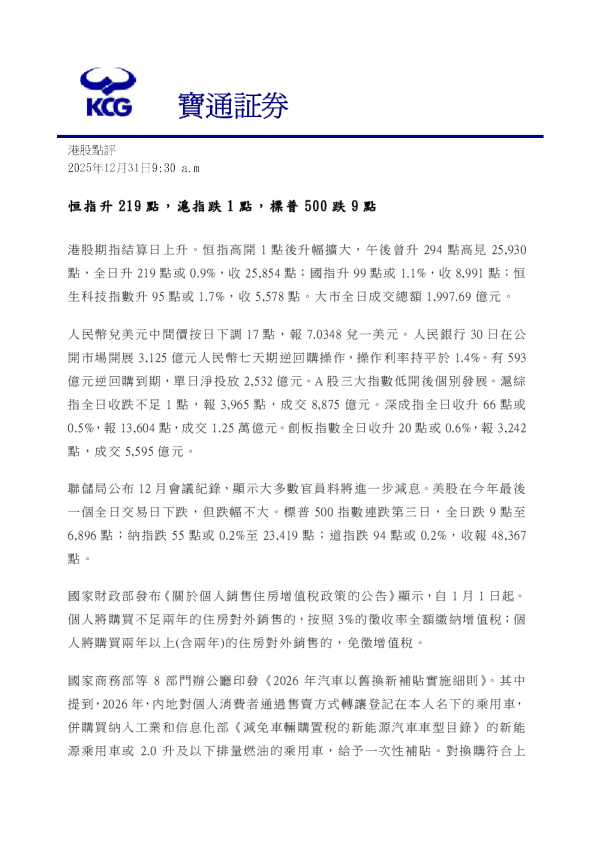 恒指升219點，滬指跌1點，標普500跌9點