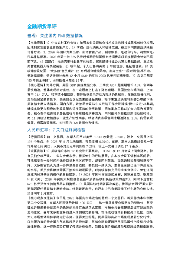 南华期货丨期市早餐2025.12.31