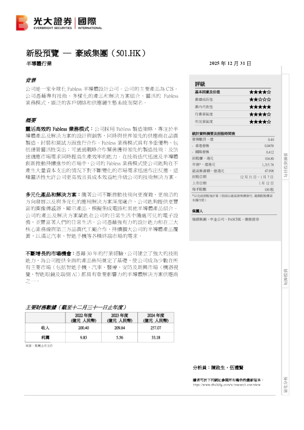 新股预览：豪威集团