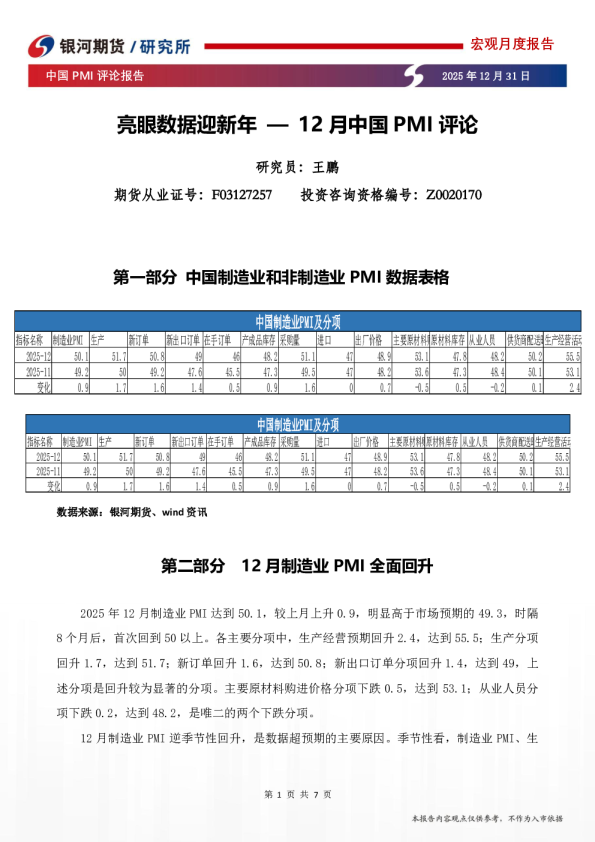 12月中国PMI评论：亮眼数据迎新年