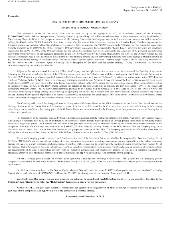 SMX (Security Matters) PLC美股招股说明书(2025-12-31版)