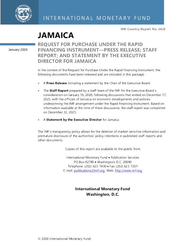 牙买加：《快速融资工具下的采购申请》新闻稿；员工报告；牙买加执行主任的发言（英）