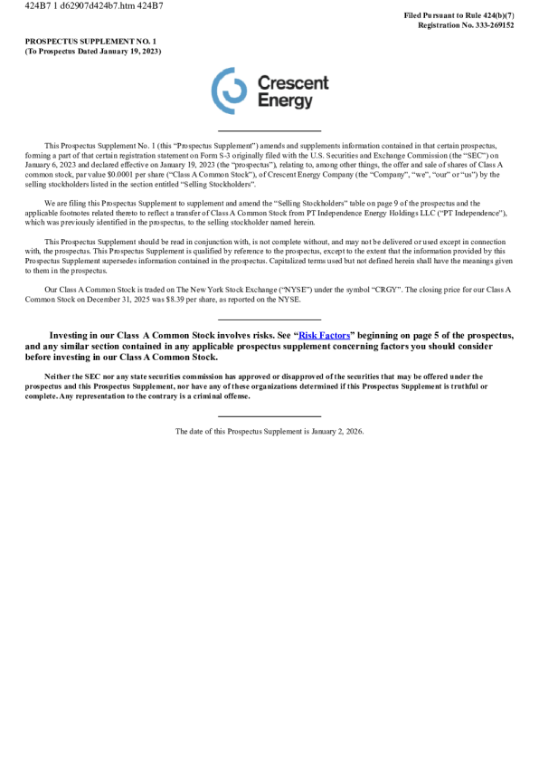 Crescent Energy Co-A美股招股说明书(2026-01-02版)