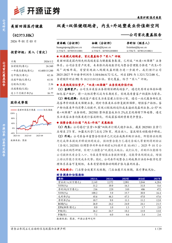 公司首次覆盖报告:双美+双保健领跑者,内生+外延塑美业价值新空间