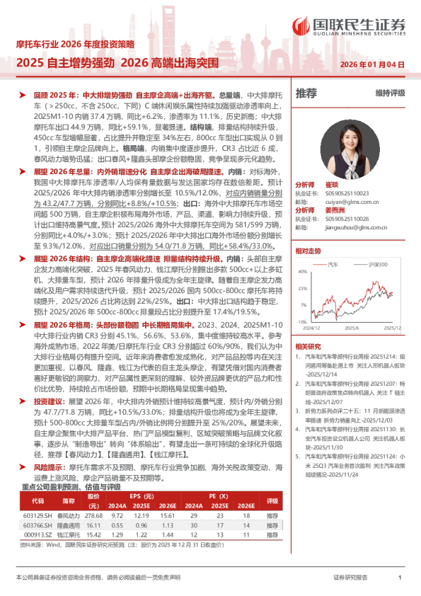 摩托车行业2026年度投资策略:2025自主增势强劲,2026高端出海突围