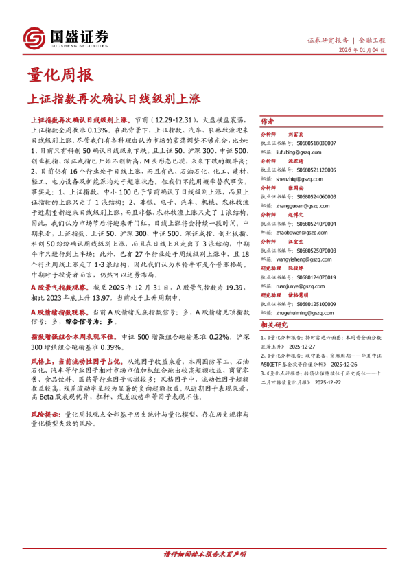 量化周报:上证指数再次确认日线级别上涨