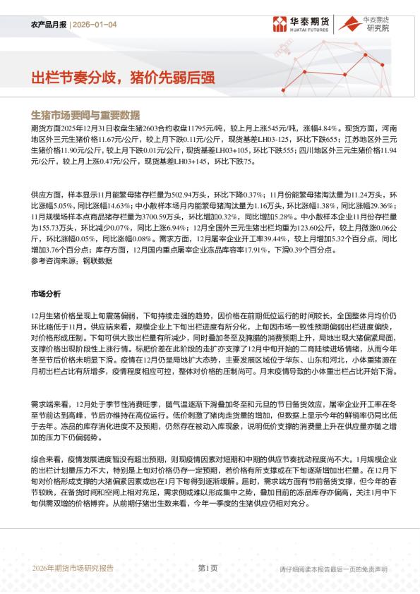 农产品月报：出栏节奏分歧，猪价先弱后强