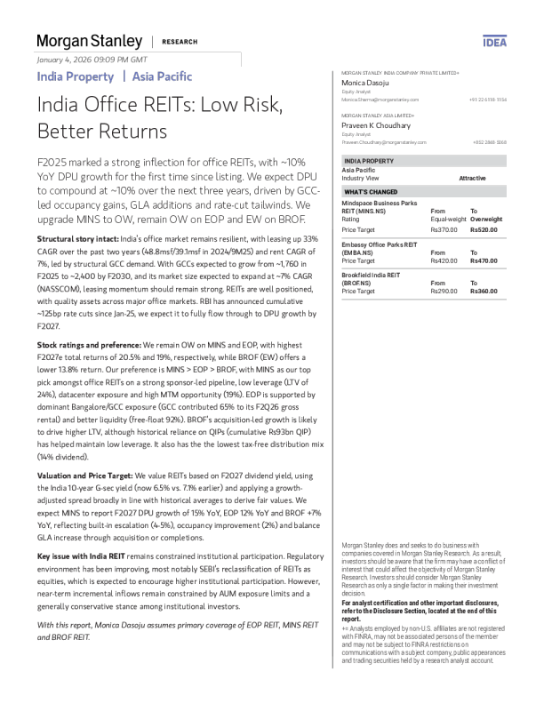 印度办公REITs：低风险，更高回报
