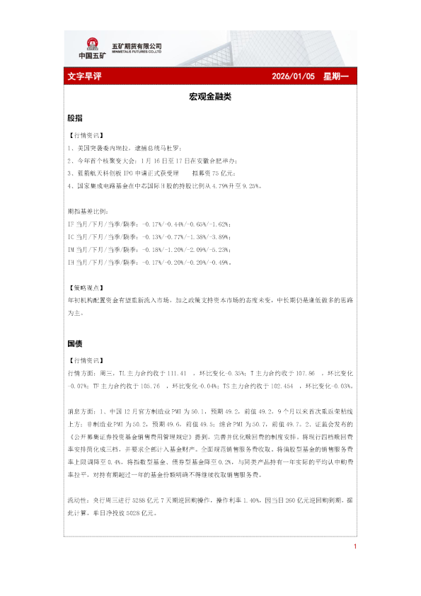 宏观金融类：文字早评2026 01 05
