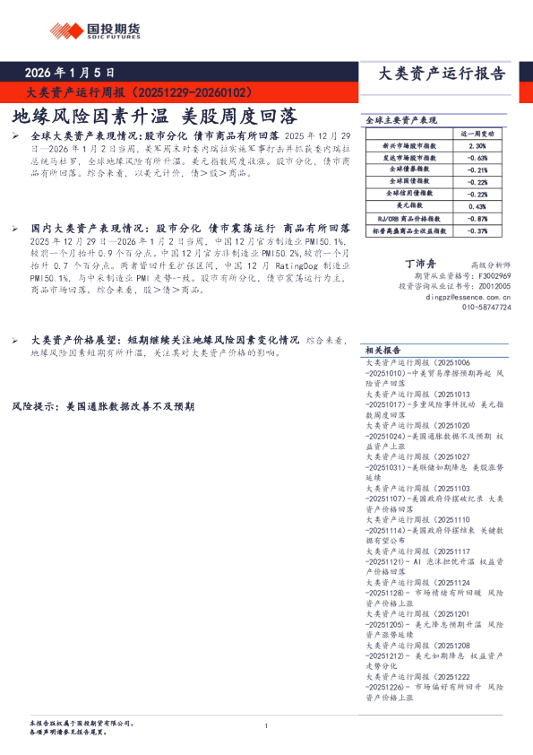大类资产运行周报:地缘风险因素升温 美股周度回落