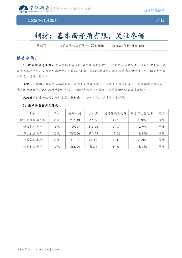 钢材：基本面矛盾有限，关注冬储