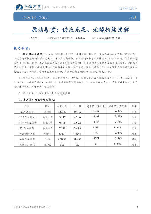 原油期货:供应充足、地缘持续发酵