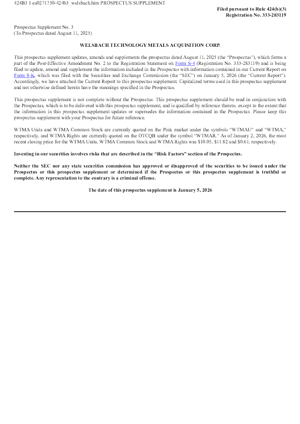 Welsbach Technology Metals Acquisition Corp美股招股说明书(2026-01-05版)