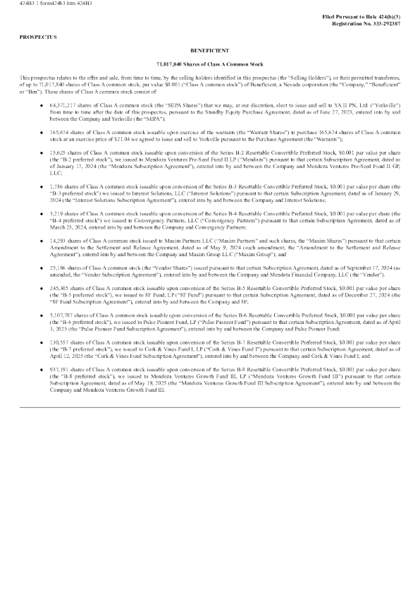Beneficient-A美股招股说明书(2026-01-05版)