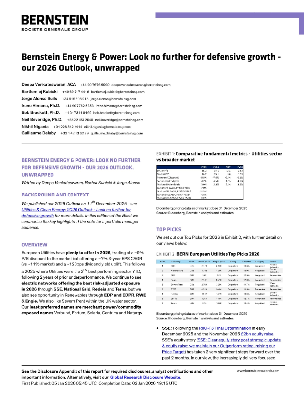 能源与电力：无需再寻找防御性增长：我们的
2026年展望，已解密