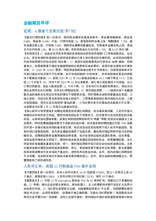 南华期货丨期市早餐2026.1.6