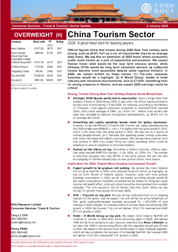 中国旅游行业2026：龙头企业的良好开端