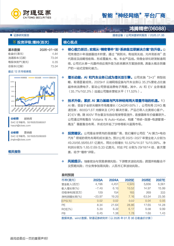 鸿腾精密(6088.HK)智能“神经网络”平台厂商