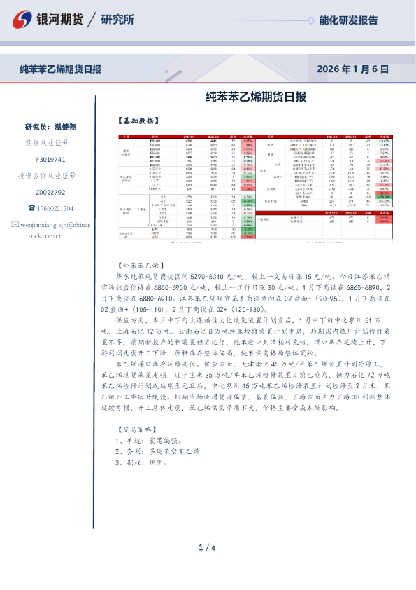 纯苯苯乙烯期货日报