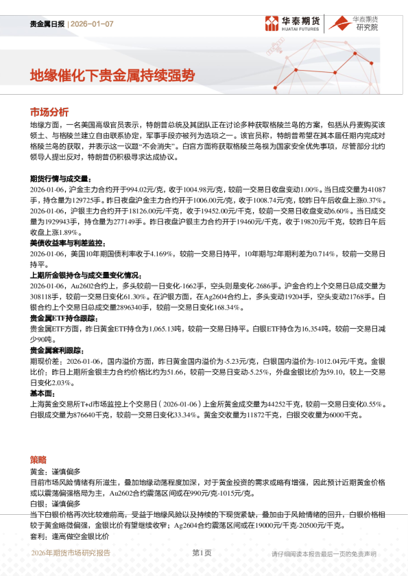 贵金属日报：地缘催化下贵金属持续强势