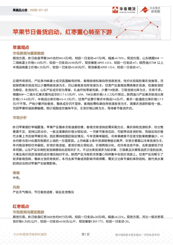 果蔬品日报:苹果节日备货启动,红枣重心转至下游