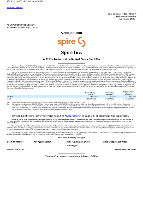 Spire Inc美股招股说明书(2026-01-07版)