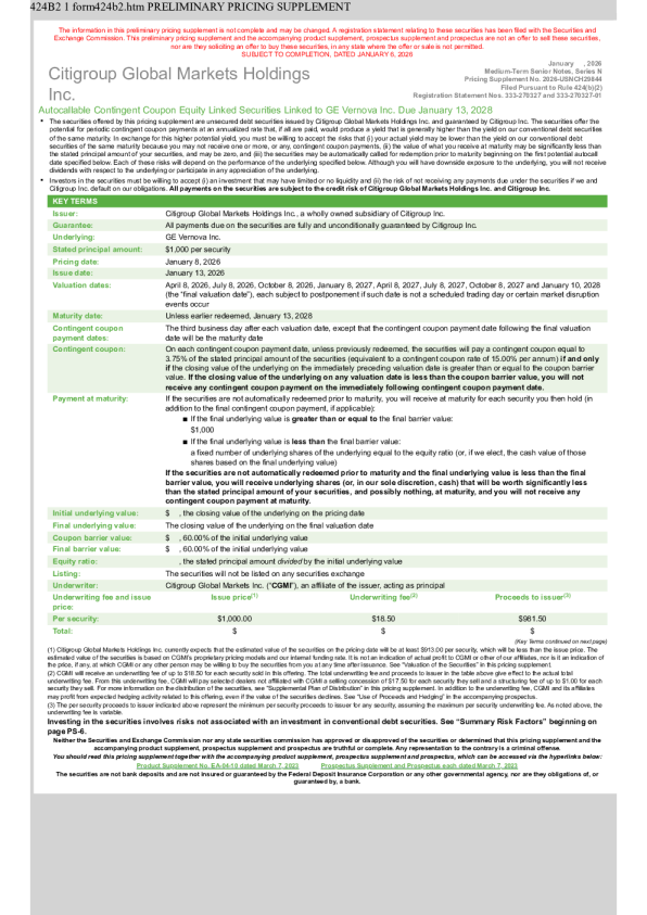 花旗集团美股招股说明书(2026-01-07版)