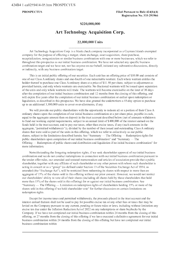 Art Technology Acquisition Corp-A美股招股说明书(2026-01-07版)