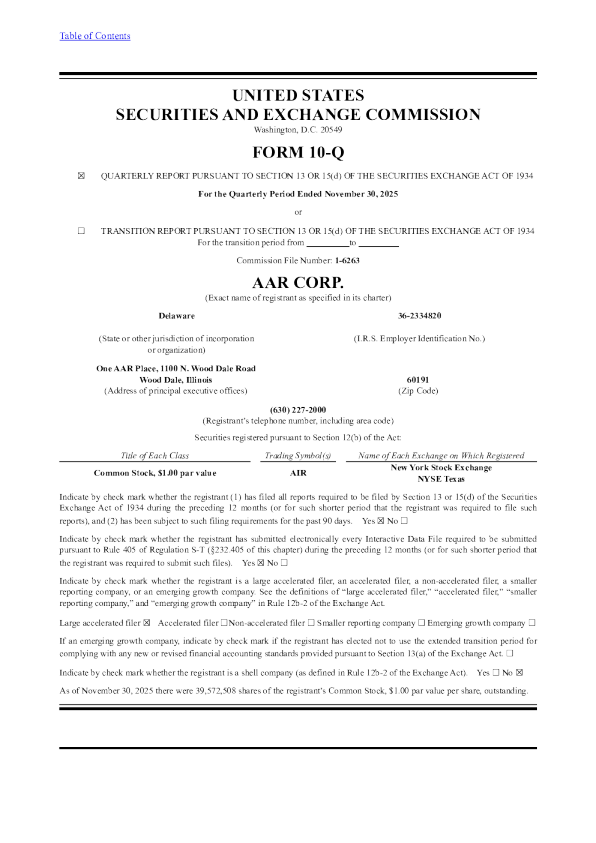 AAR CORP 2026年季度报告