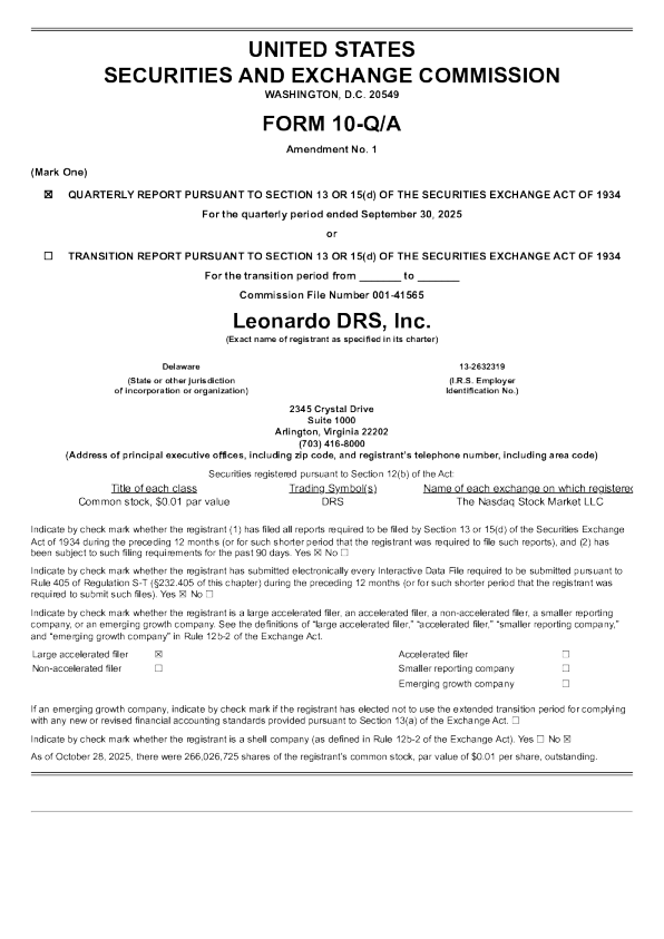Leonardo DRS Inc 2026年季度报告